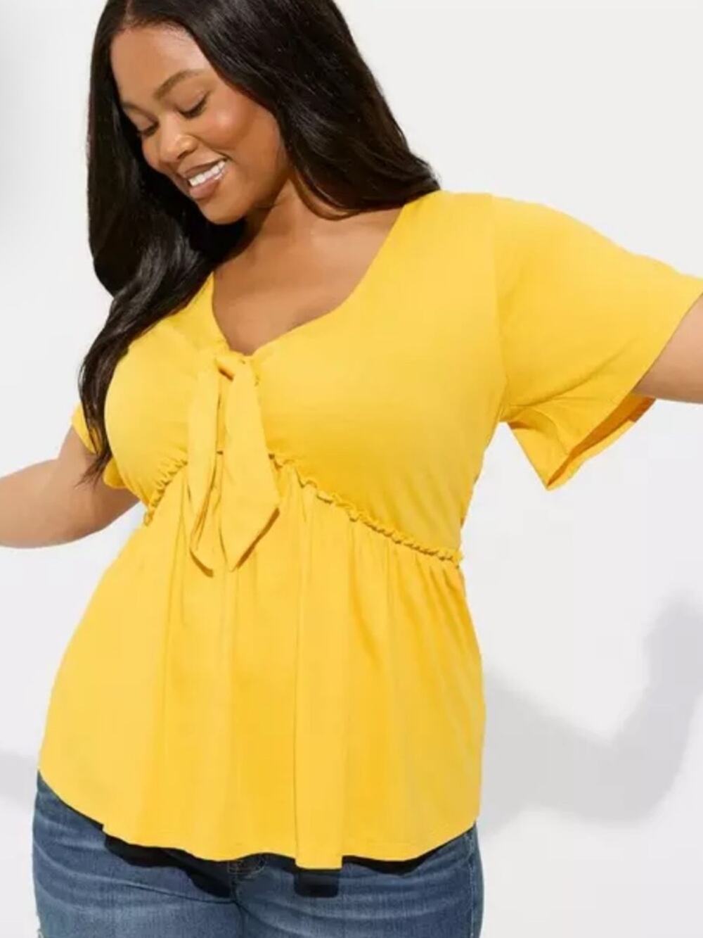 Torrid Vintage Cotton Jersey Relaxed Tie Front Top 100% Cotton Yellow Size 5X